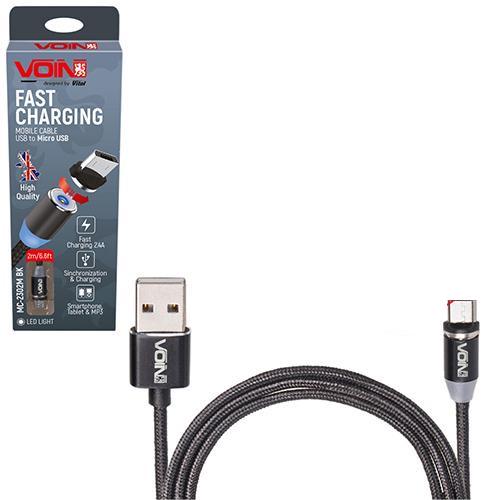 Кабель магнитный Voin MC-2302M BK для зарядки USB-Micro USB 2,4 А 2 м Black (00000053585)
