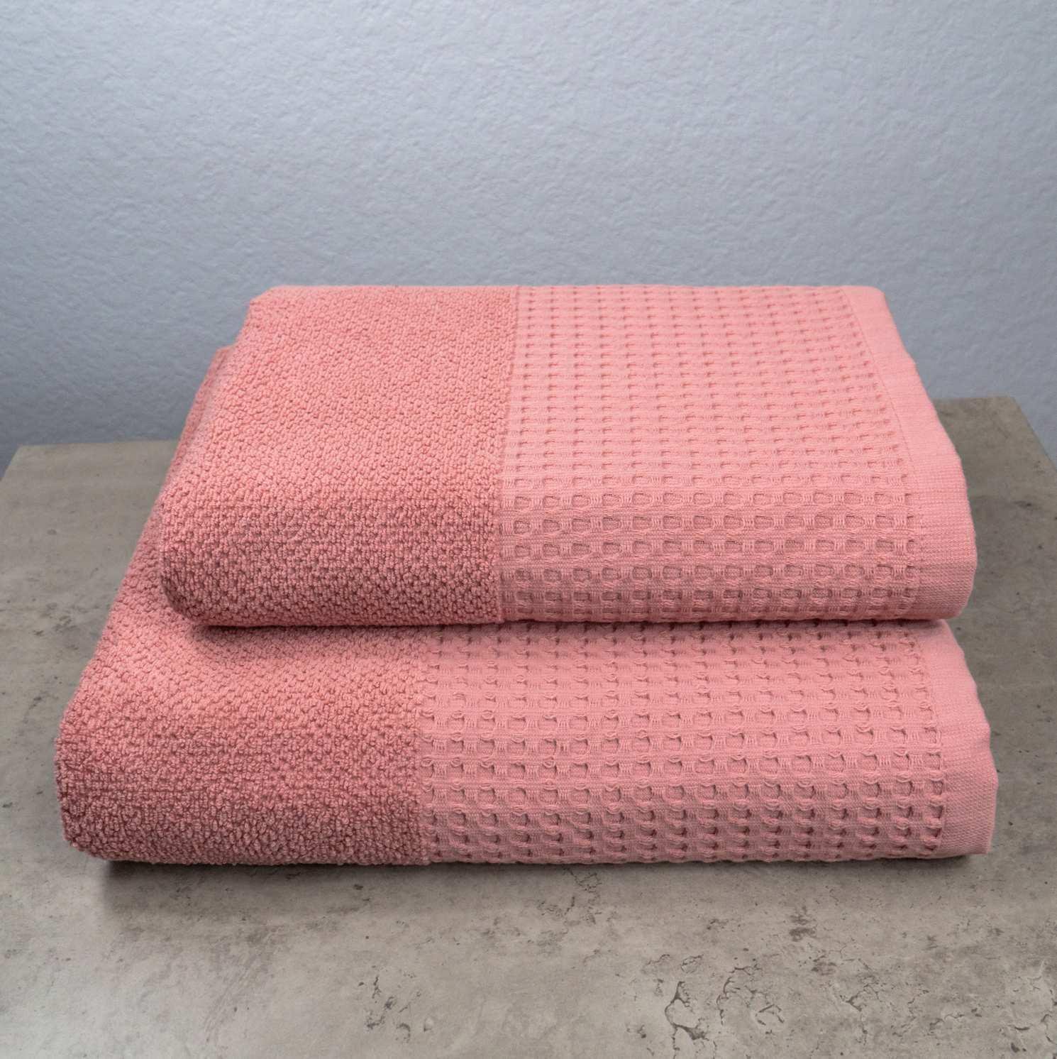 Комплект полотенец GM Textile Бордюр вафельный 2 шт. 50х90 см/70х140 см Пудровый (500-2k-vb-pudra)