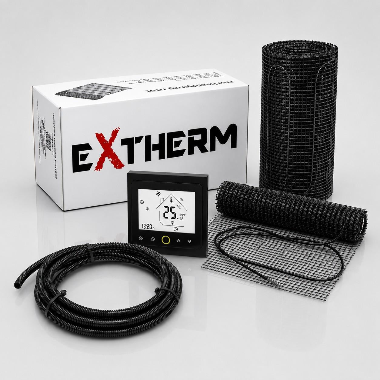 Комплект теплого пола Extherm ET ECO 1080 Вт 6,0 м2/Wi-Fi терморегулятор IN-Therm TWE02 Black/двухжильный нагревательный мат