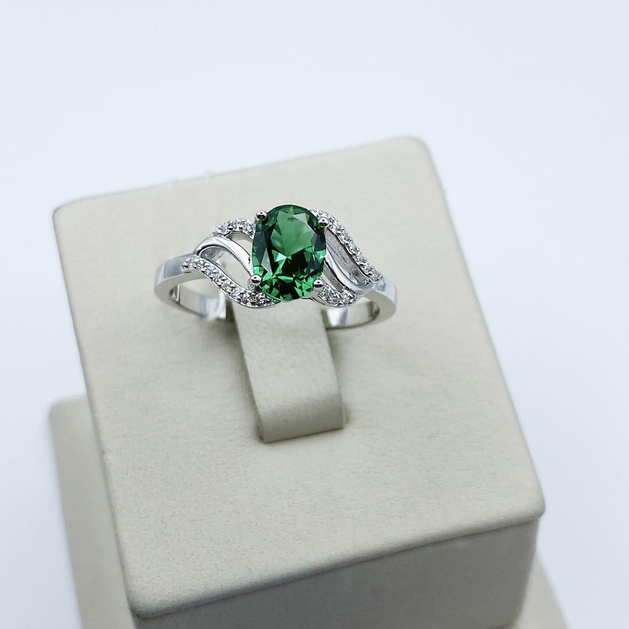 Кольцо серебряное с nano изумрудом р. 18 2,54 г (2030514629)