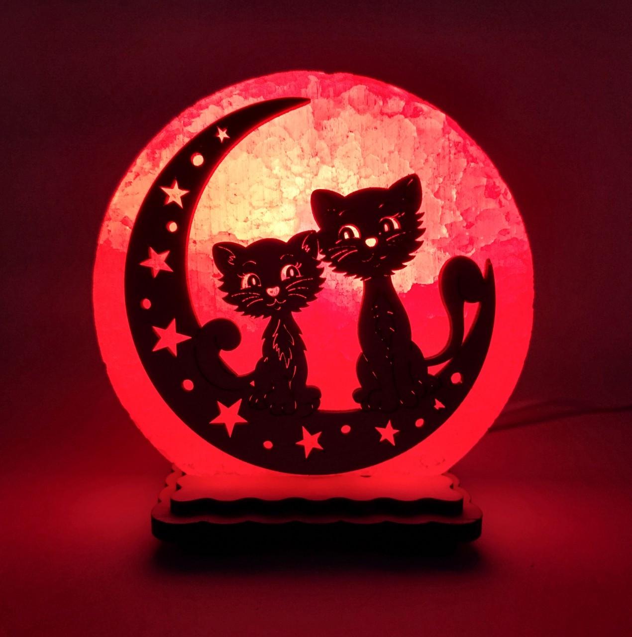 Соляной светильник Коты на Луне - 2 (KM-00009-r)