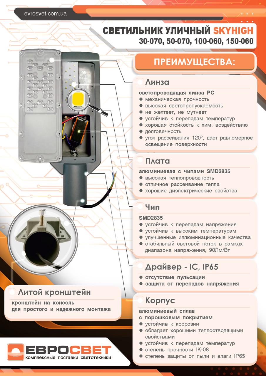 Світильник вуличний консольний EVROLIGHT 50Вт 6400К SKYHIGH-50-070 - фото 3