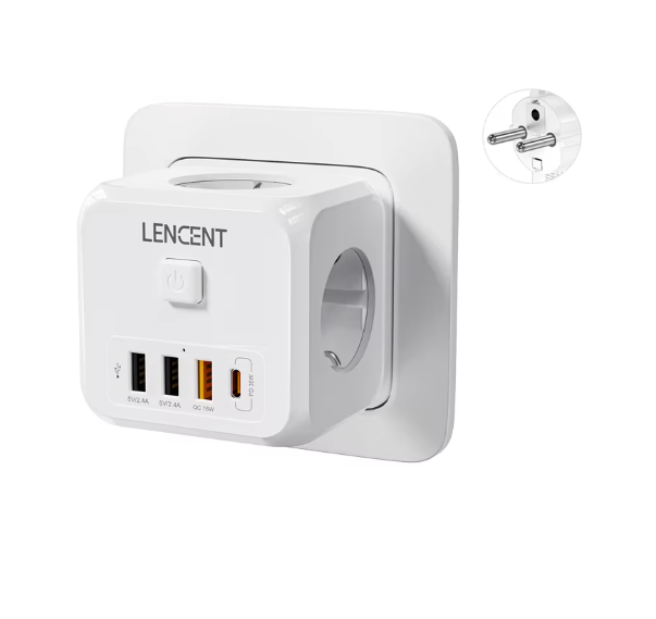 Сетевой фильтр тройник LENCENT PA037EU 7в1 с выключателем и 3 USB/1TYPE-C - фото 9 Сетевой фильтр тройник LENCENT PA037EU 7в1 с выключателем и 3 USB/1TYPE-C - фото 9