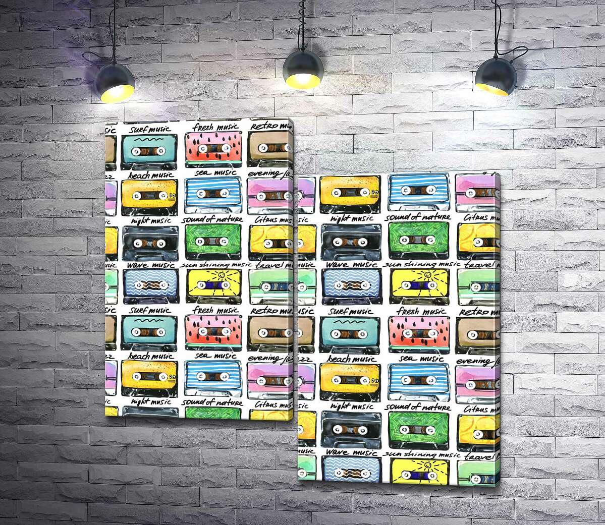 Модульная картина ArtPoster Разнообразие музыки на кассетах 100x100 см Модуль №5 (001769)