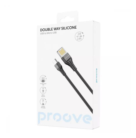 Кабель Proove Double Way Silicone USB to Micro USB 2,4A 1 м Black (CCDS20001301) - фото 2 Кабель Proove Double Way Silicone USB to Micro USB 2,4A 1 м Black (CCDS20001301) - фото 2