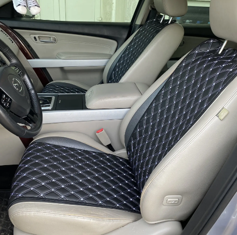 Накидка для авто из экокожи Стандарт с двойной строчкой 1 передняя Черный/Белый