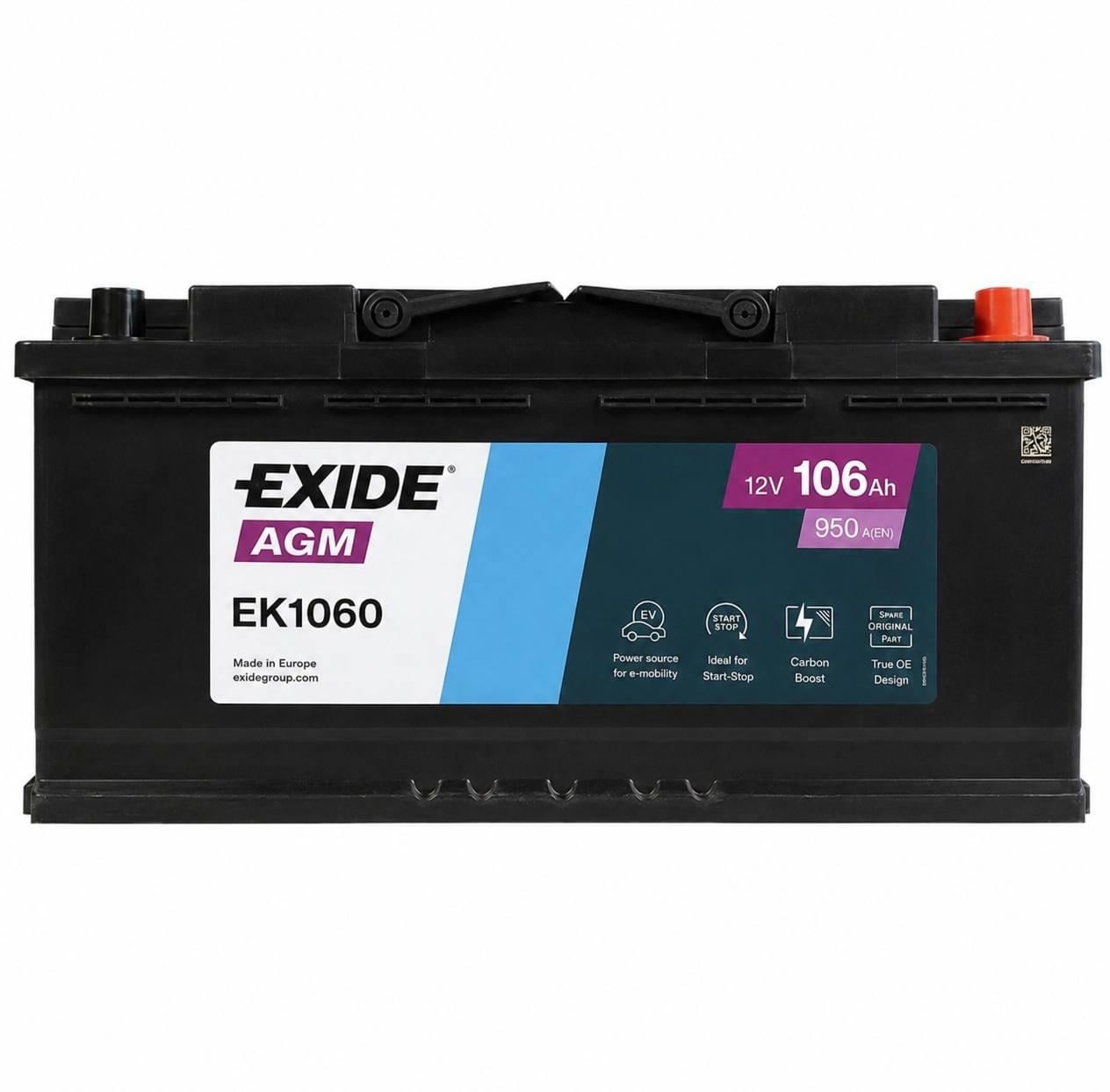 Акумулятор автомобільний EXIDE AGM 106 Ah 950A R+ 12V (3146081275)