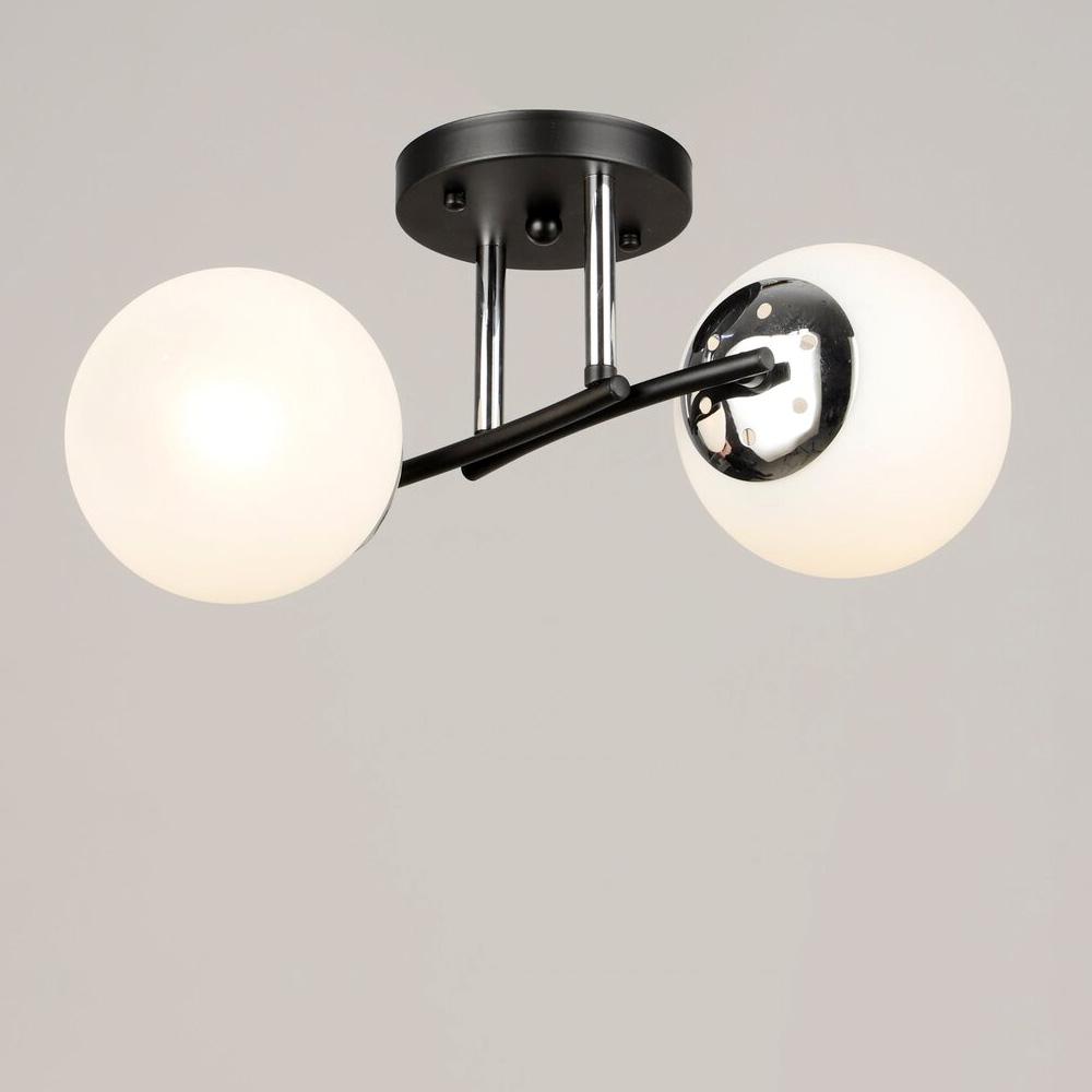 Люстра потолочная молекула Light House SRS-20332/2 E27 плафоны белые Черный/Хром