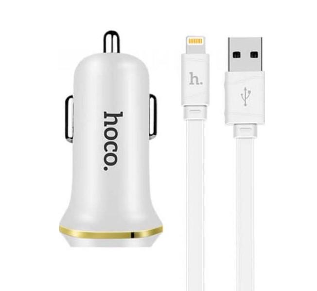 Зарядний пристрій автомобільний Hoco Z1 5 V 2,1 A Max 2хUSB Білий (000022074)