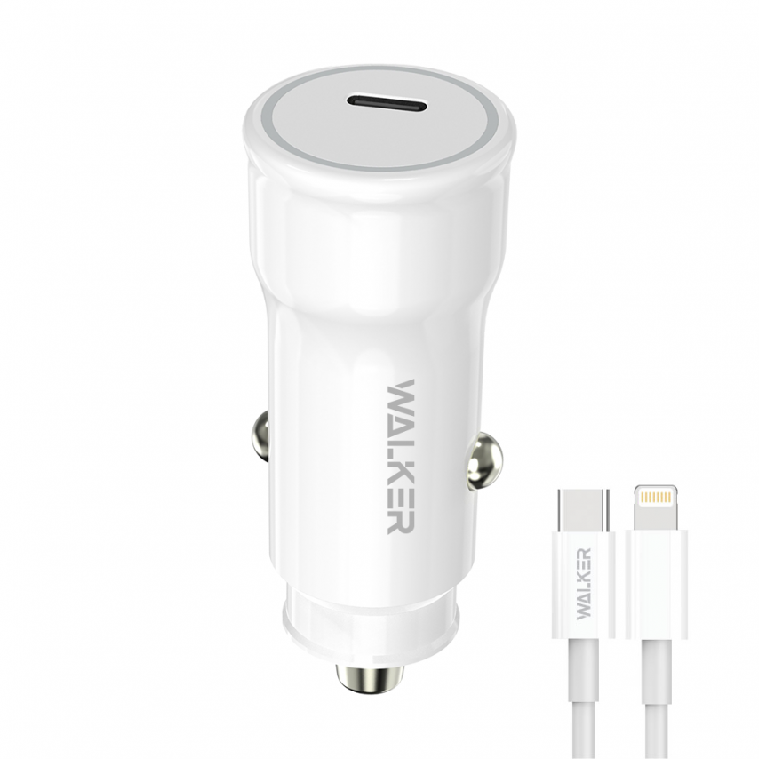 Адаптер автомобильный Walker WCR-63 PD_30 W + Data Cable Type-C to Lightning 27 W White
