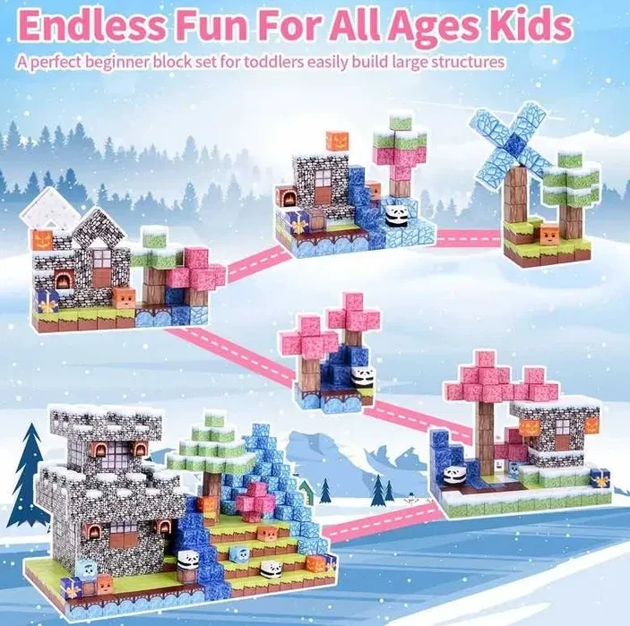 Конструктор магнітний Minecraft Замок в ліcі з водоспадом 100 кубиків - фото 5 Конструктор магнітний Minecraft Замок в ліcі з водоспадом 100 кубиків - фото 5