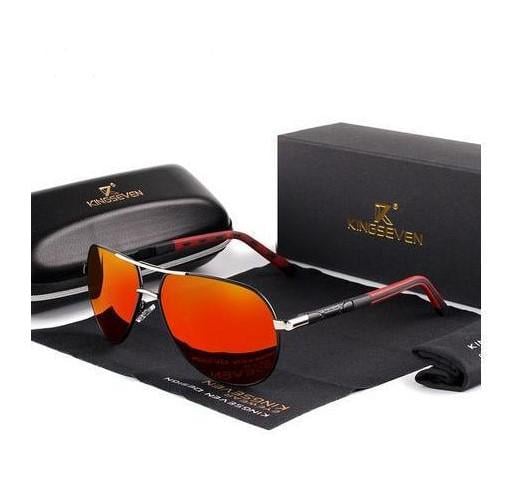 Солнцезащитные очки KINGSEVEN K725 Авиатор в классическтой оправе с поляризованными линзами Серебряный/Красный