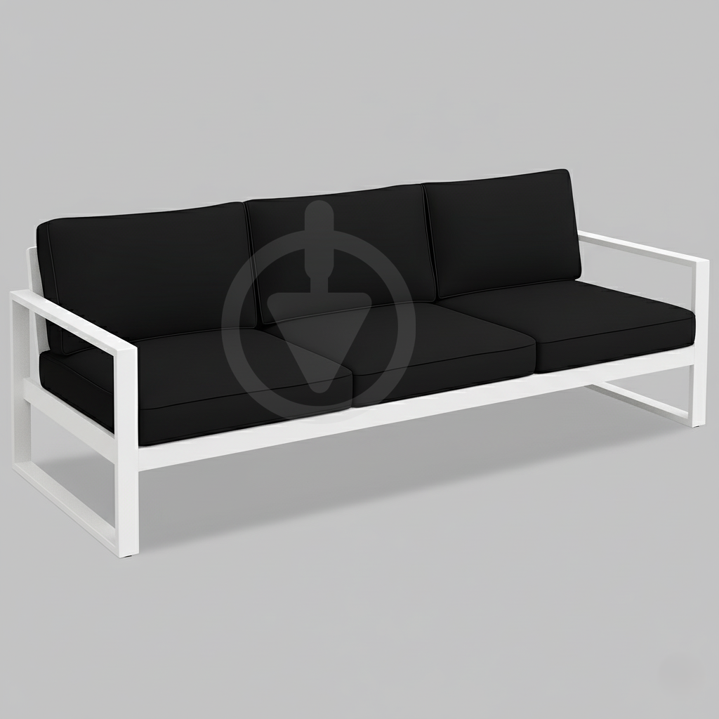 Диван металевий AVVS tech Бостон вуличний лофт з підлокітниками рогожка 250 см Чорний/Білий (30067081)