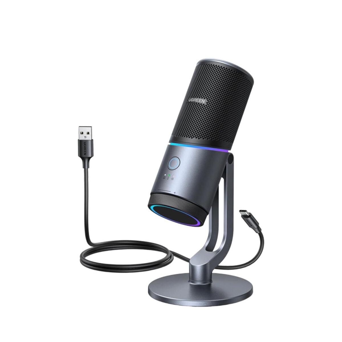 Микрофон настольный стриминговый UGREEN USB desktop microphone RGB USB Grey (UGR-35629)