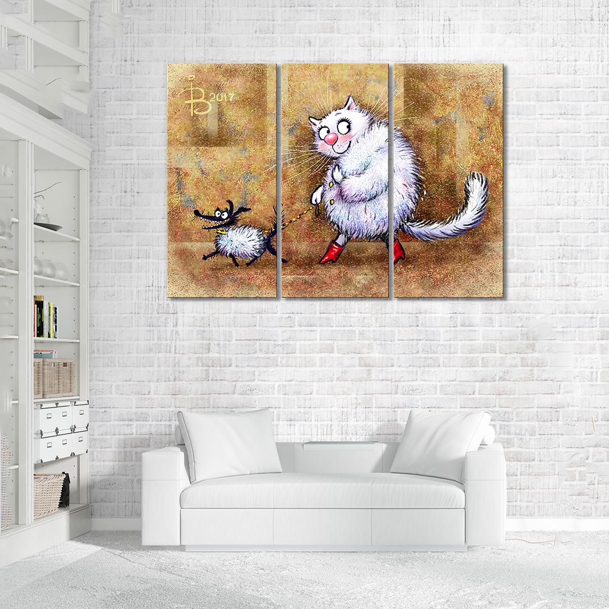 Модульная картина Дама с собачкой 3 модуля общий размер 90x135 см (_rinaz_20172224006)