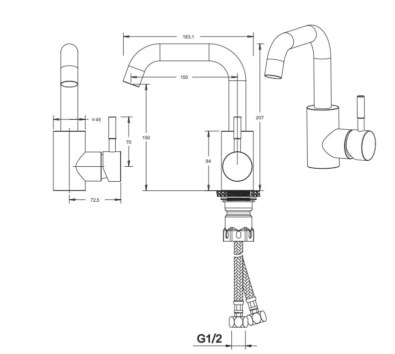 Смеситель для умывальника Venta VS122FS однорычажный изогнутый в ванну нержавеющая сталь врезной Сатин - фото 4 Смеситель для умывальника Venta VS122FS однорычажный изогнутый в ванну нержавеющая сталь врезной Сатин - фото 4