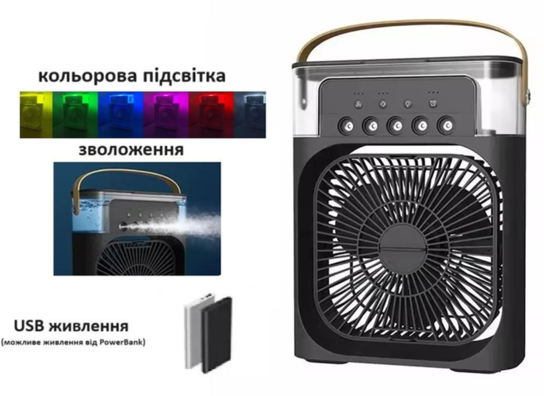 Кондиционер настольный Mini Cooling Fan AC9418 с LED подсветкой USB Черный (26058290) - фото 5 Кондиционер настольный Mini Cooling Fan AC9418 с LED подсветкой USB Черный (26058290) - фото 5