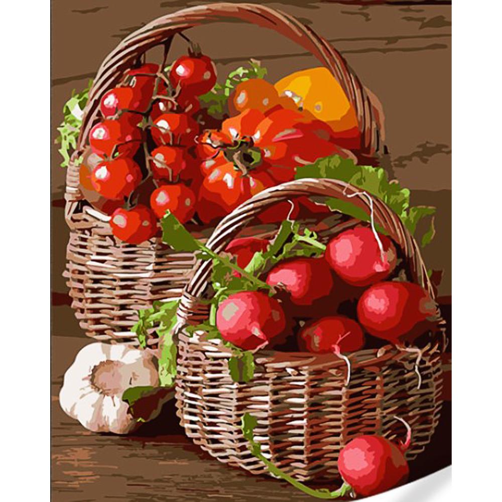 Картина по номерам Strateg Овощной натюрморт на цветном фоне 40х50 (GS1597)