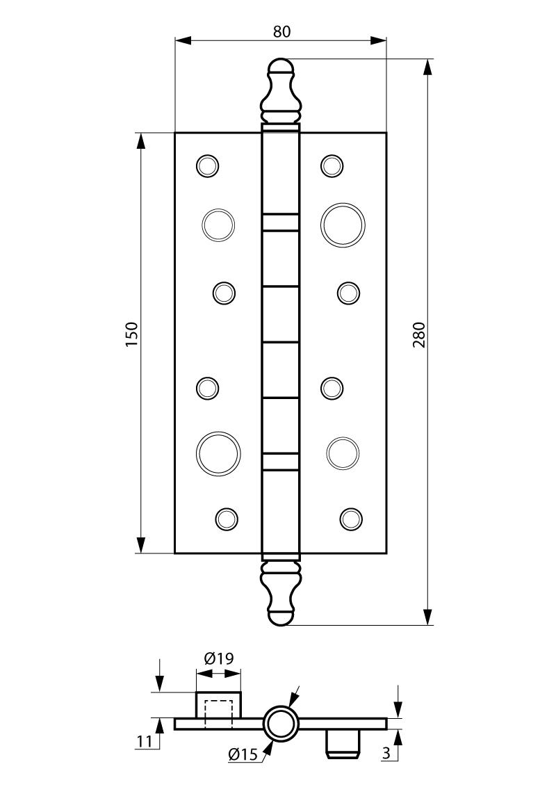 Петля дверна Siba універсальна з протиорізами 150 мм Матовий нікель (2BB 150x80x3mm CHP SN) - фото 3 Петля дверна Siba універсальна з протиорізами 150 мм Матовий нікель (2BB 150x80x3mm CHP SN) - фото 3