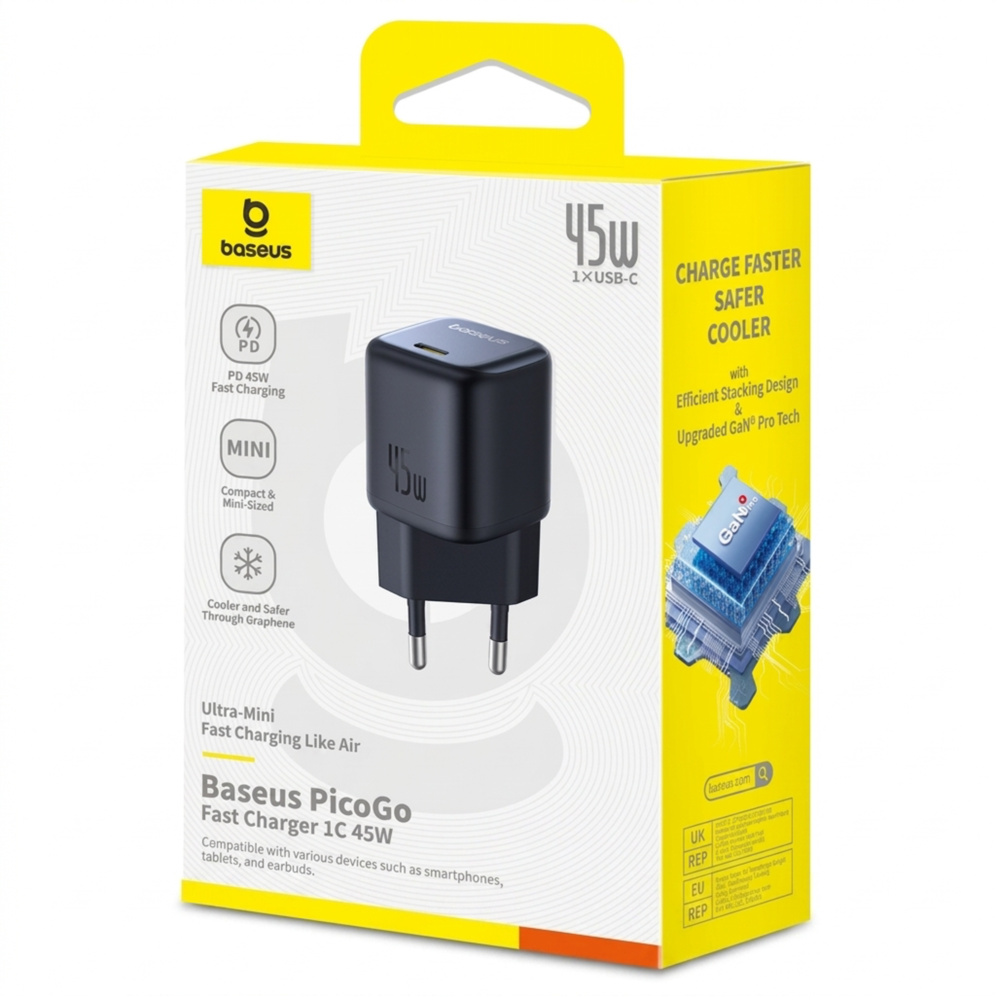 Зарядний пристрій мережевий BASEUS PicoGo GaN Fast Charger 45W Type-C Black (9709024)