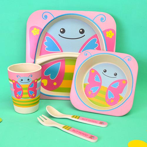 Набор детской бамбуковой посуды Stenson MH-2770-43 Бабочка 5 пр. (542600) - фото 2