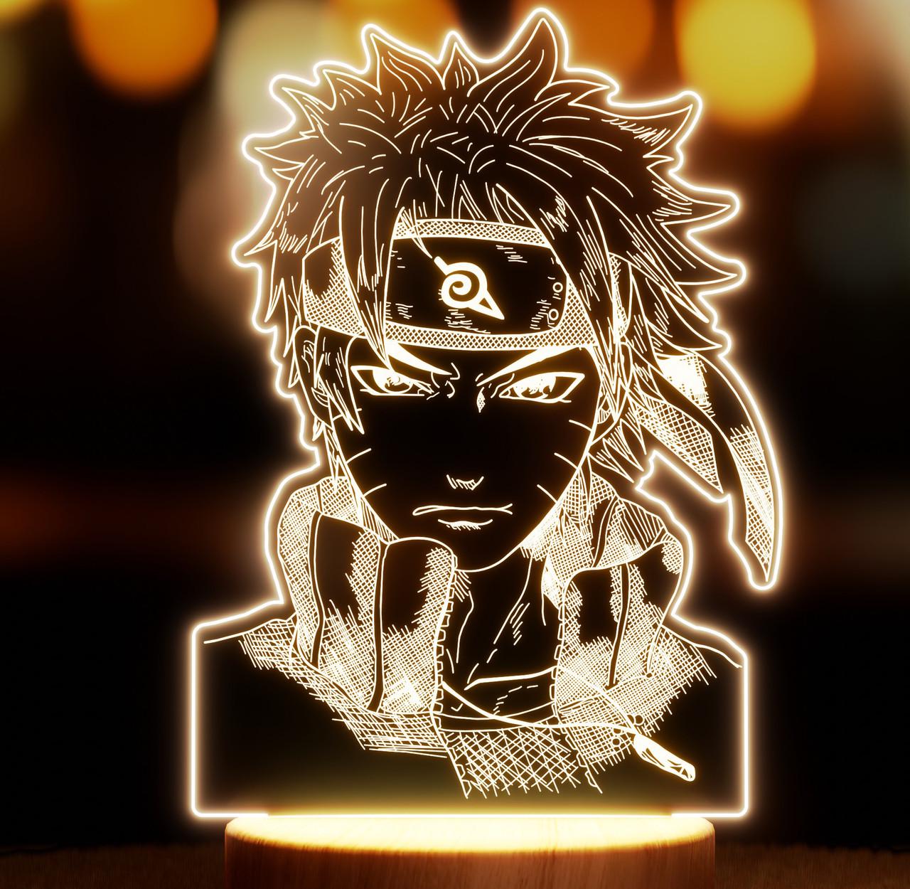 Ночник-светильник Lampic Наруто Портрет-штрих USB дерево/акрил 15х24 см Желтый (32377443)