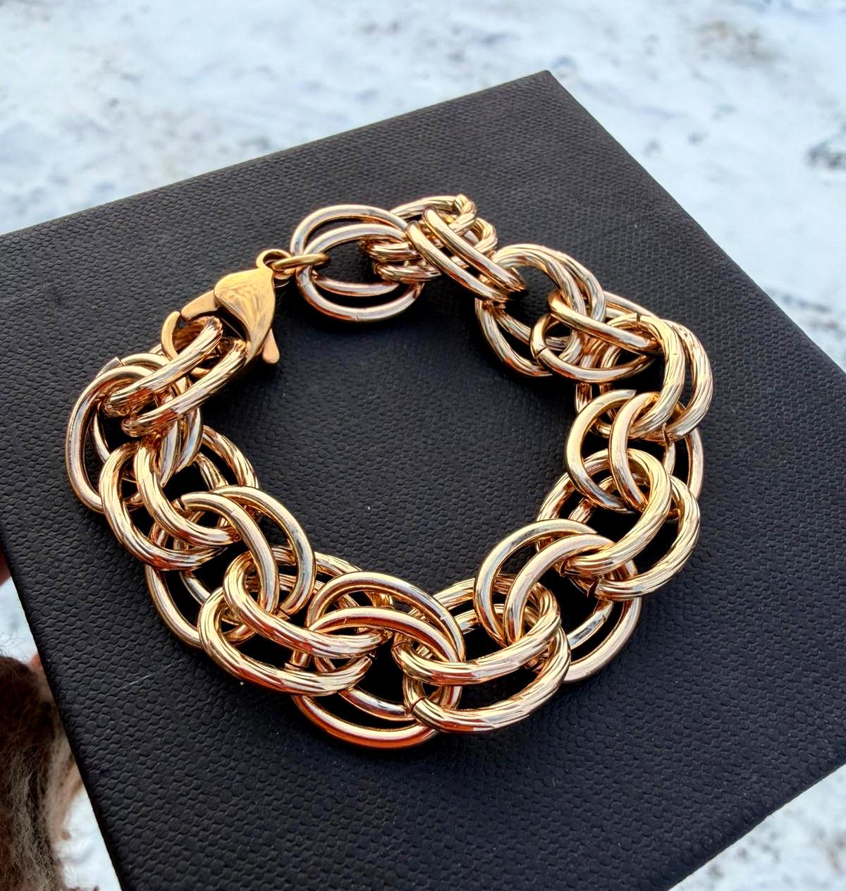 Браслет женский Xuping плетением из двойных колец 18к 585п 16-17 см Золотой (50-005) Браслет женский Xuping плетением из двойных колец 18к 585п 16-17 см Золотой (50-005)