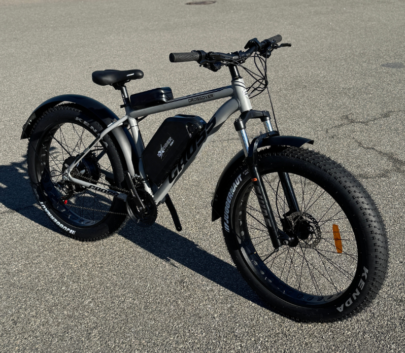 Велосипед с Е-комплектом Crossover на гидравлике Shimano с вилкой RST Guide 26х4,0" 48 В 1200 Вт MXUS 18 Ah до 55 км запас хода дисплей LSD-10 Pas-аси