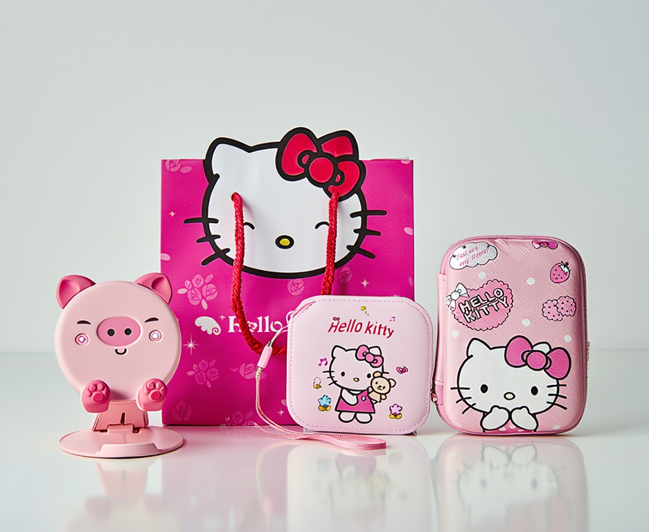 Подарунковий Набір Hello Kitty Повербанк/Чохол/Тримач/подарункова коробка 10000 mAh Рожевий