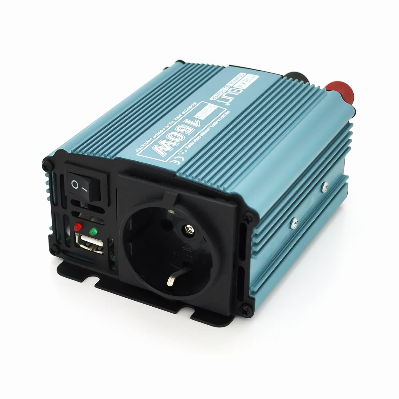 Інвертор напруги Mexxsun MXS-150 Q30 12V/220V 150W з модифікованою синусоїдою 1 Shuko клемні дроти (35175)