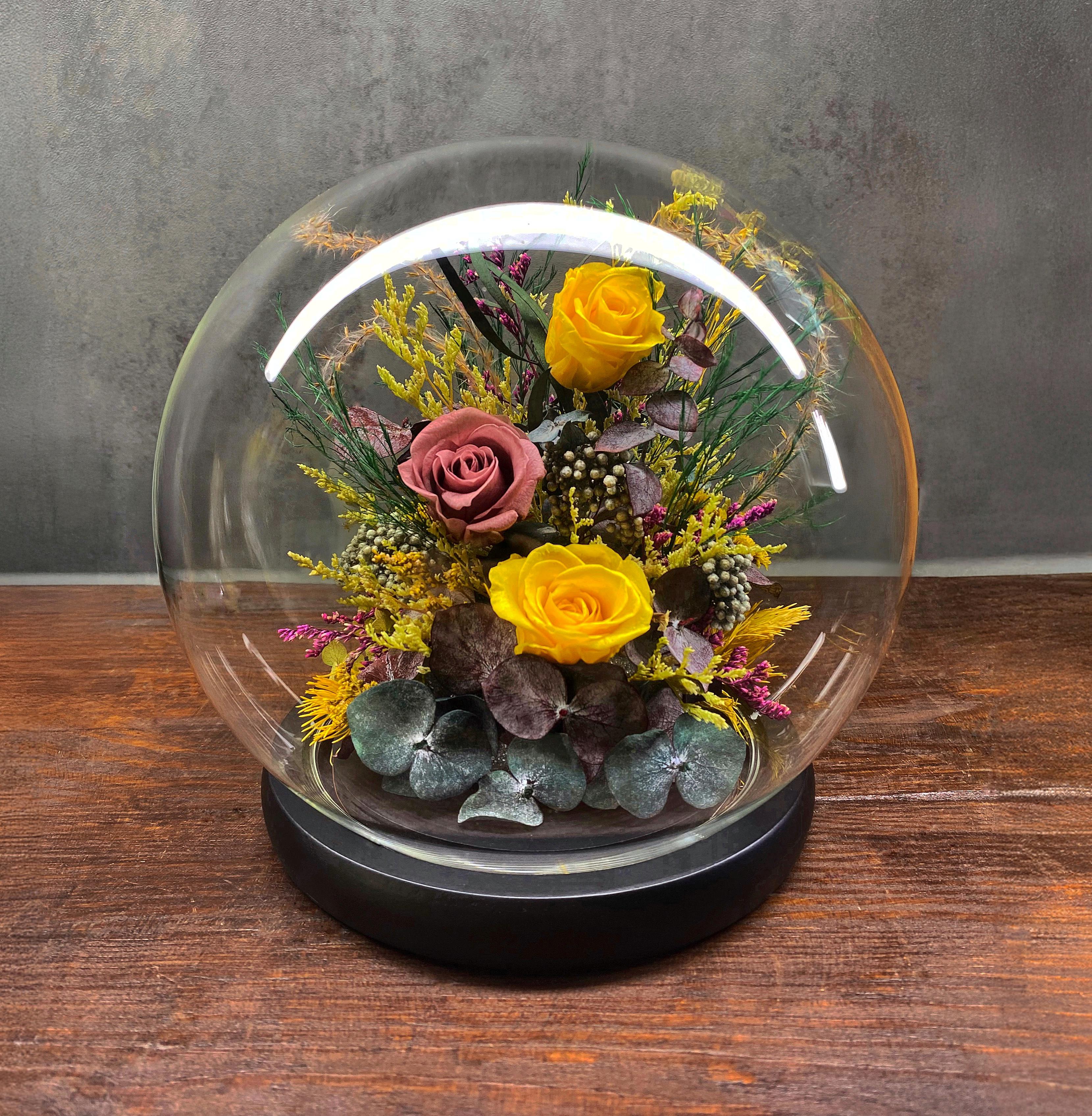 Композиция из сухоцветов с подсветкой Маленькие тайны 18 см Желтый