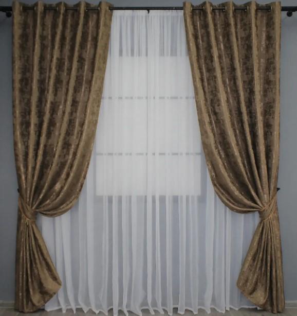 Комплект штор на люверсах Sultan YL жакард 1,5х2,5 м 2 шт. Коричневий (1203ш 37-0060) - фото 1