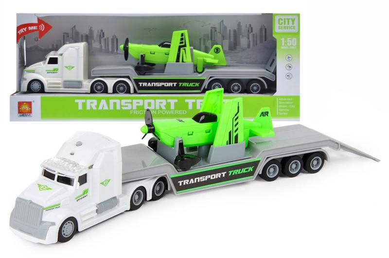 Машинка инерционная WenYi Transport truc с самолетом 39x7,8x14,8 см Зеленый/Серый/Белый (WY781B)
