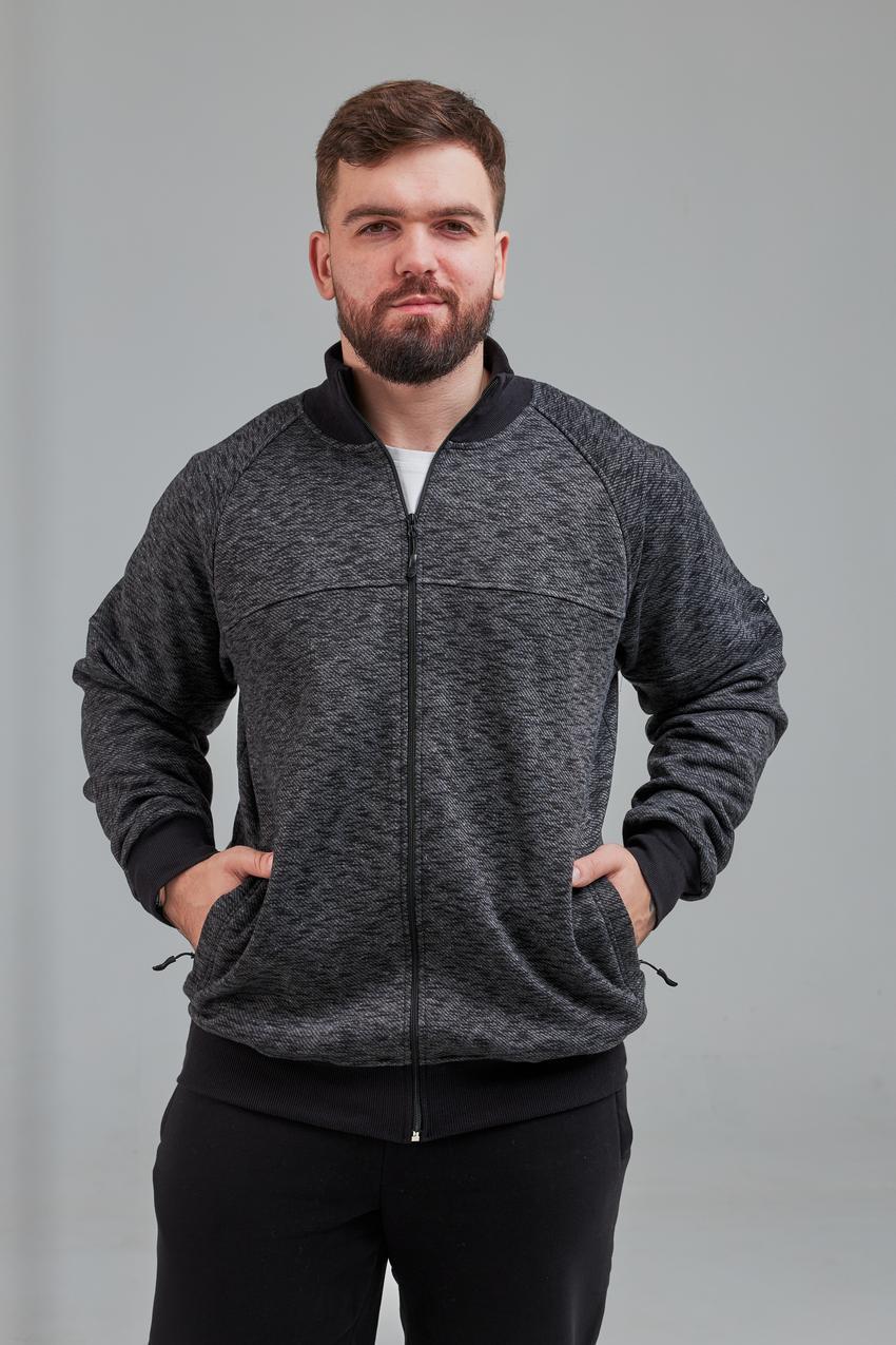 Кофта мужской М0143.4 на замке XXL Черный меланж (638-1-64) - фото 3 Кофта мужской М0143.4 на замке XXL Черный меланж (638-1-64) - фото 3