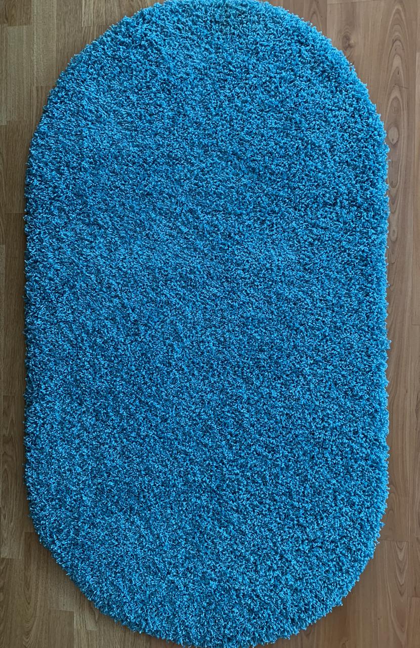 Ковер овальный высоковорсовый однотонный гипоаллергенный 100х200 см Голубой (2828414682)
