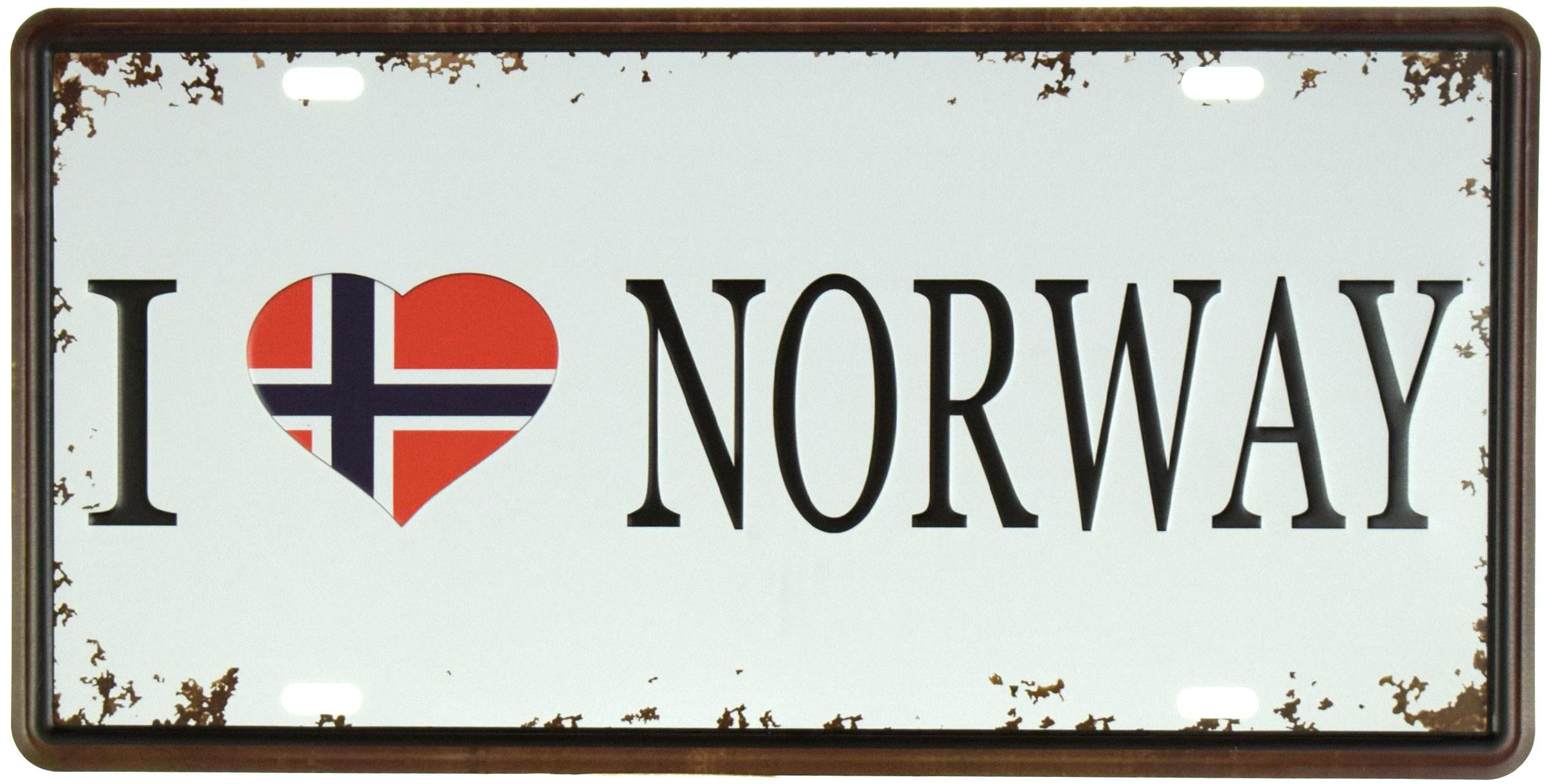 Табличка металева Я Люблю Норвегію/I Love Norway 15x30 см