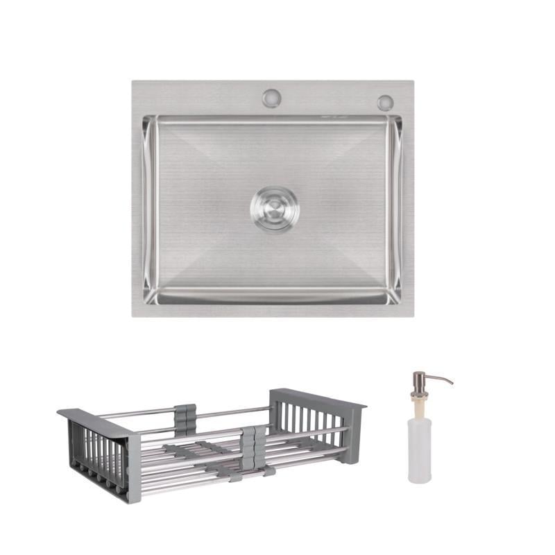 Мийка для кухні інтегрована Lidz Handmade H6050 Brushed в комплекті з дозатором та кошиком