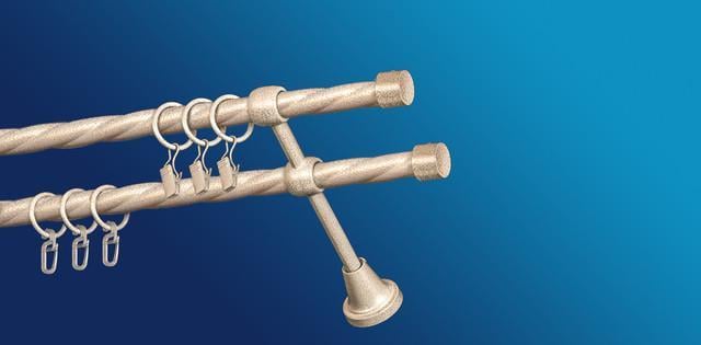 Карниз для штори Plastidea Заглушка металевий кручений подвійний з гачками D 16/16 мм 240 см Біле золото - фото 1 Карниз для штори Plastidea Заглушка металевий кручений подвійний з гачками D 16/16 мм 240 см Біле золото - фото 1