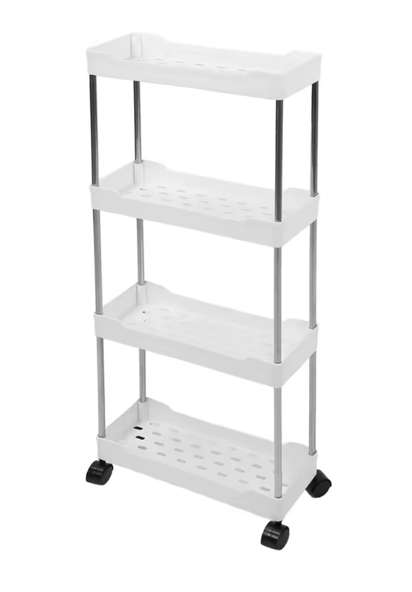 Этажерка напольная узкая на колесах 4 полки Белый (22922066) Этажерка напольная узкая на колесах 4 полки Белый (22922066)