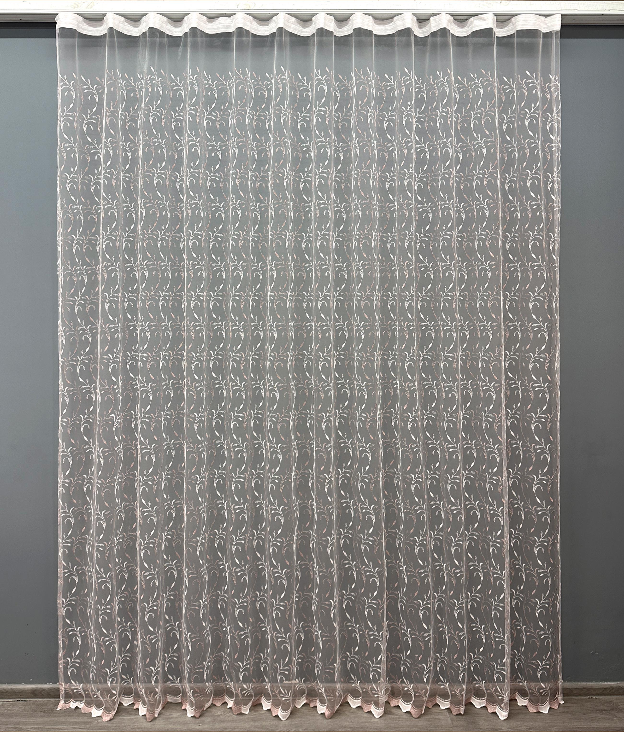 Тюль VR-Textil 1646т Фатин с вышивкой и люрексом 300х270 см Белый/Пудровый (42-0665)