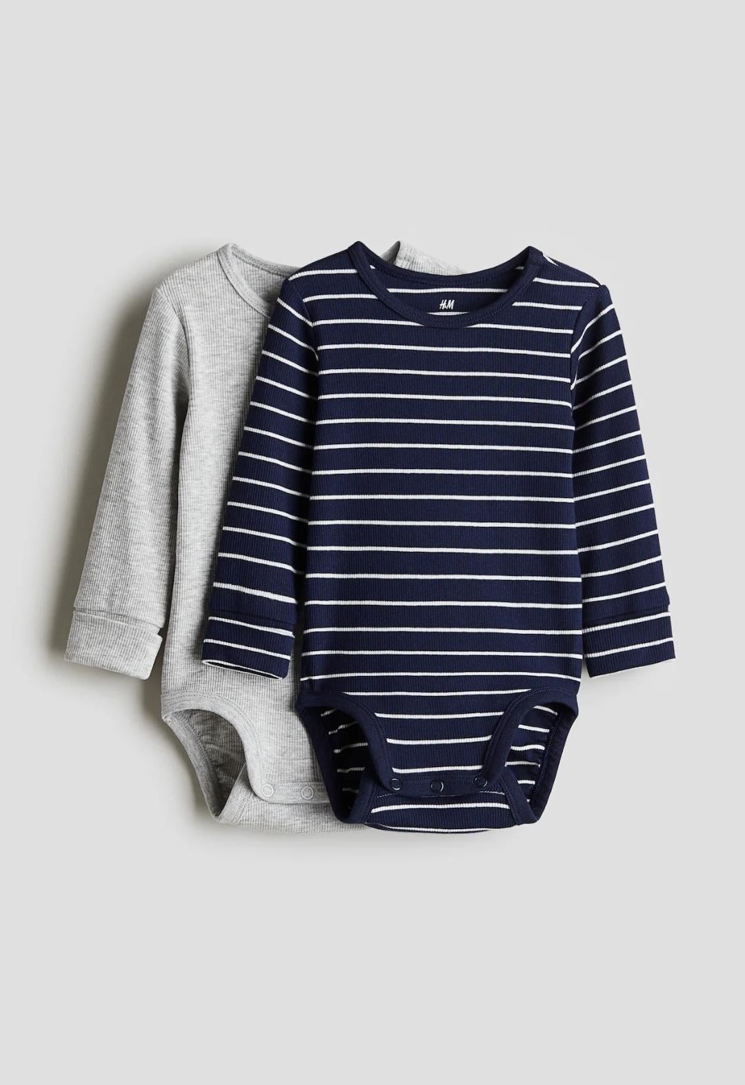 Набір дитячих боді для новонароджених хлопчиків H&M 50 см 2 шт. Темно-синій/Сірий меланж (26012701A)