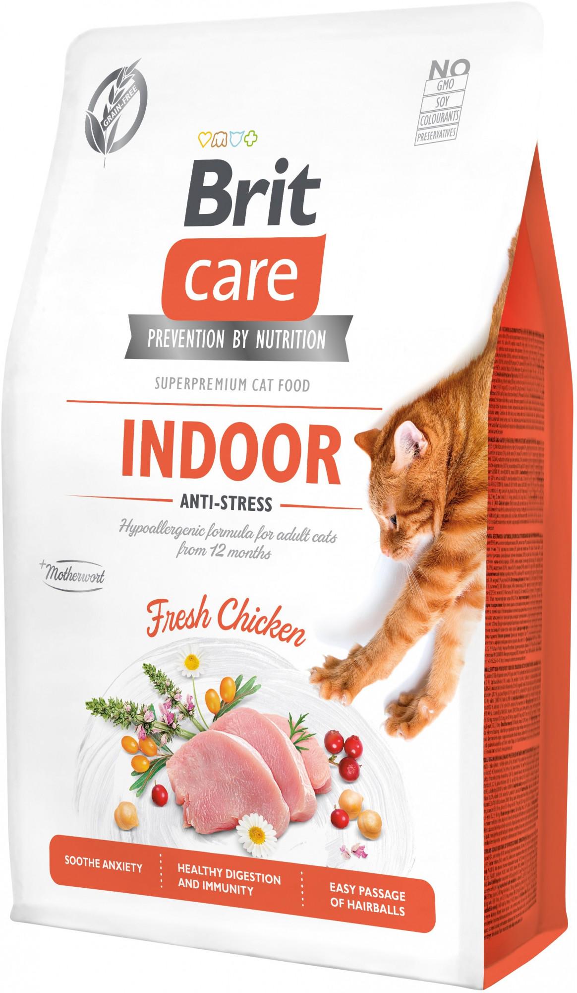Сухой корм для кошек живущих в помещении Brit Care Grain free Indoor Anti-stress с курицей 2 кг (8595602540853)