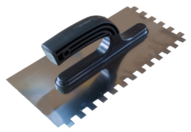 Терка плиточная Maan с зубьями 10х10 мм из нержавейки с пластиковой ручкой 130х270 мм