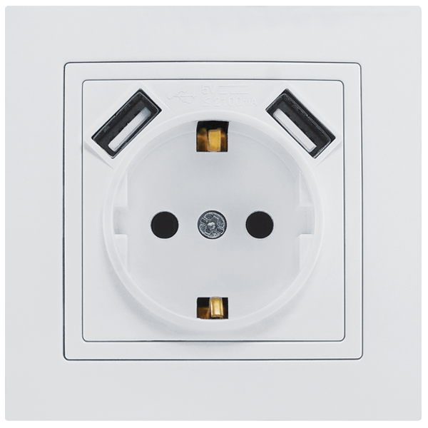 Розетка одноместная MARSHEL ELEGANT RS16-372 с двумя USB портами с заземлением White Розетка одноместная MARSHEL ELEGANT RS16-372 с двумя USB портами с заземлением White