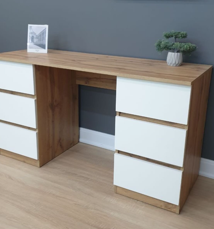 Стол письменный на 6 ящиков без ручек Galant 1400x530x760 мм Дуб Аппалачи/Белый