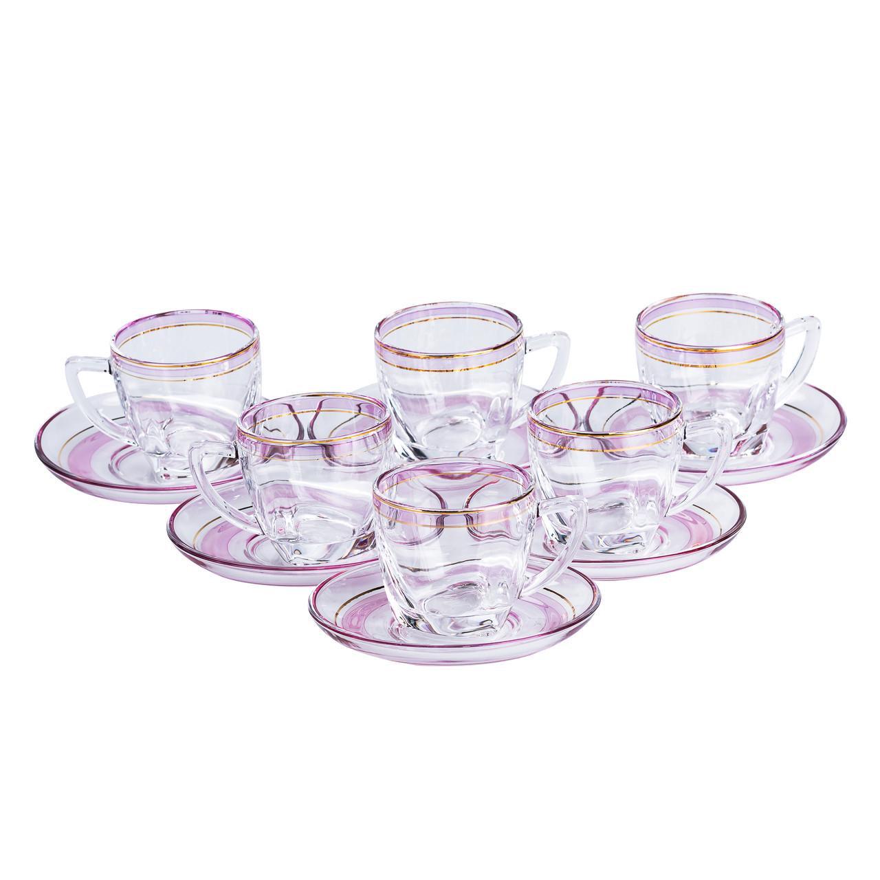 Чашки з блюдцем стеклянные на 6 персон Розовый/Прозрачный (4198) Чашки з блюдцем стеклянные на 6 персон Розовый/Прозрачный (4198)