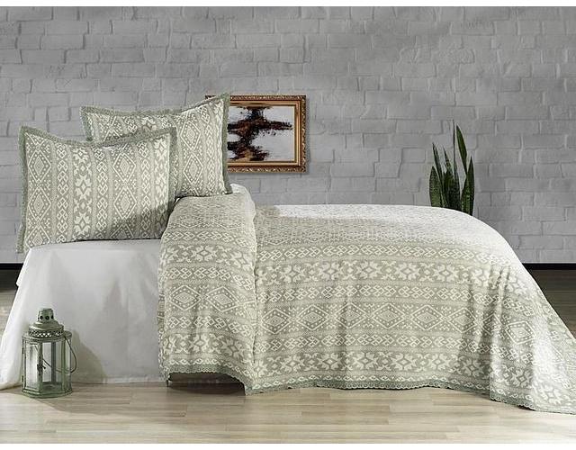 Комплект постельного белья Cotton area Evlen Noir покрывало с наволочками евро сатин 9985153 Оливковоый (DR012683)