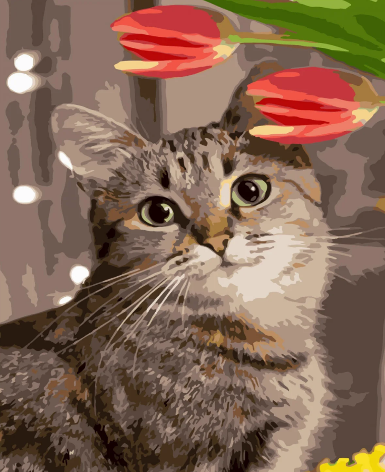 Картина по номерам Strateg Премиум Милый котик с лаком и уровнем 40x50 см (SY6798)