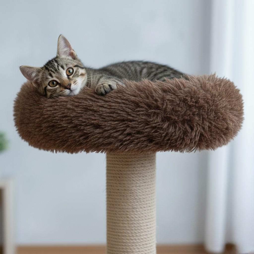 Когтеточка столбик с лежанкой и травой для котов - фото 4