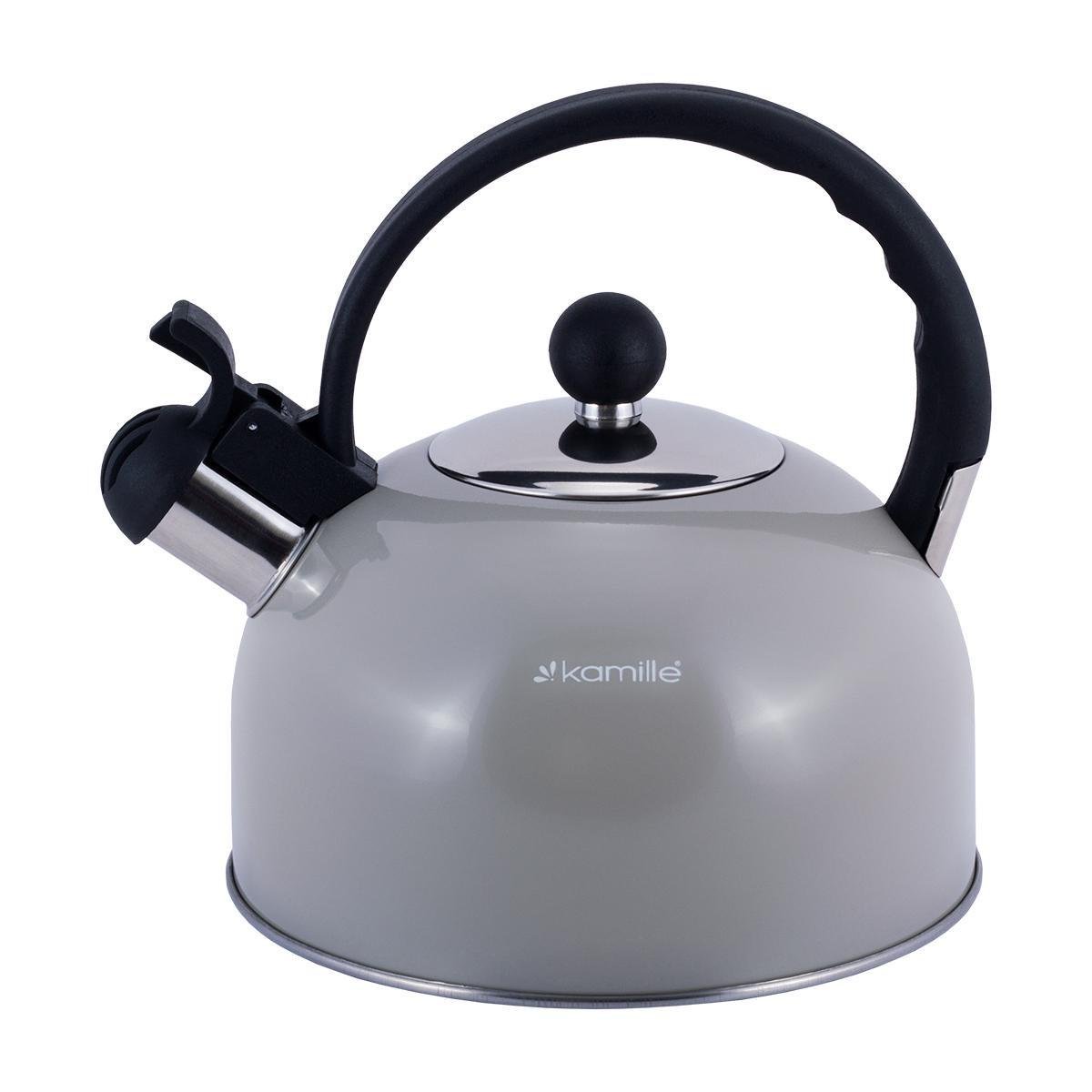 Чайник Kamille Vizo из нержавеющей стали со свистком 2,5 л Серый (13126114) - фото 1 Чайник Kamille Vizo из нержавеющей стали со свистком 2,5 л Серый (13126114) - фото 1